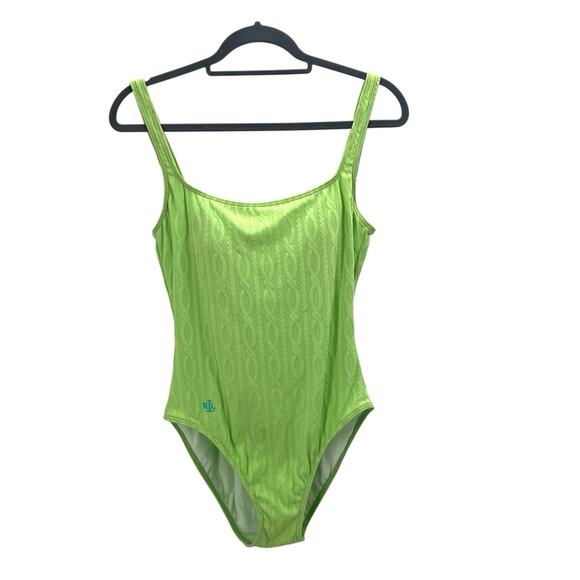 Vintage Lauren Ralph Lauren Green One Piece Swim Suit Bathing Suit Womens 14 - Picture 1 of 9